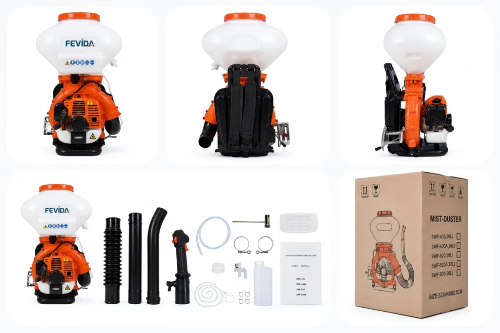 FEVIDA 3WF-430 and 3WF-520 backpack mist duster accessories kit with pipes, nozzles and packing set