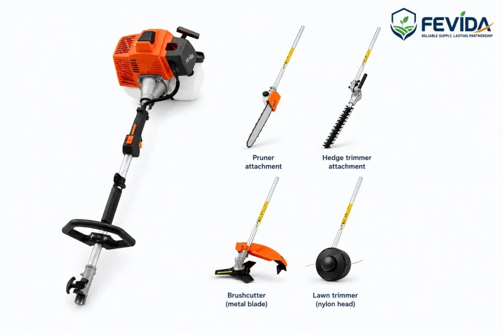 FEVIDA 4 in 1 garden multi tool for trimming, pruning and brush cutting