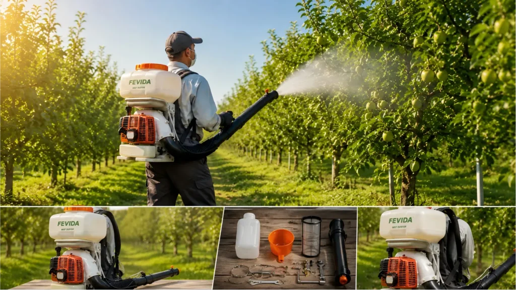 FEVIDA backpack mist duster for orchard spraying, crop protection and pest control