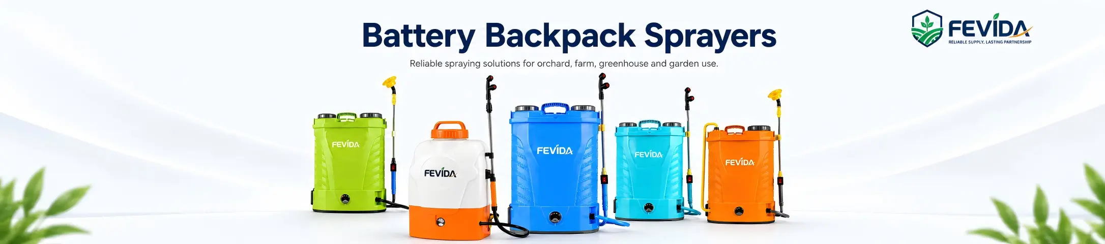 FEVIDA battery backpack sprayer product detail banner for orchard, farm and garden spraying