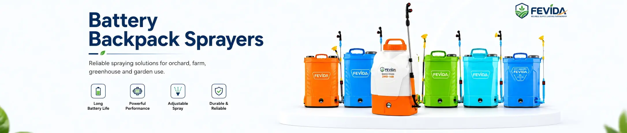 FEVIDA battery backpack sprayers and electric backpack sprayers for farm, orchard, garden and sanitation spraying
