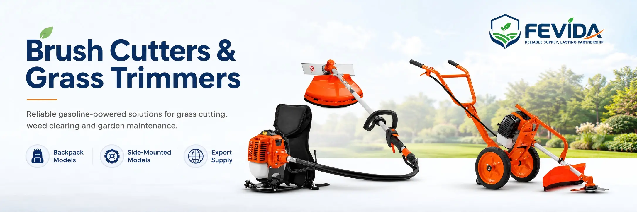 FEVIDA brush cutter product detail banner for grass cutting and outdoor maintenance
