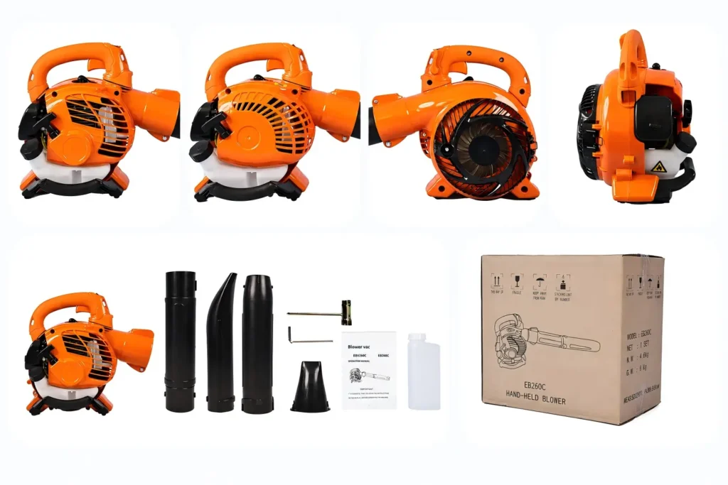 FEVIDA EB26C leaf blower accessories kit with pipes, nozzle, tools and packing box