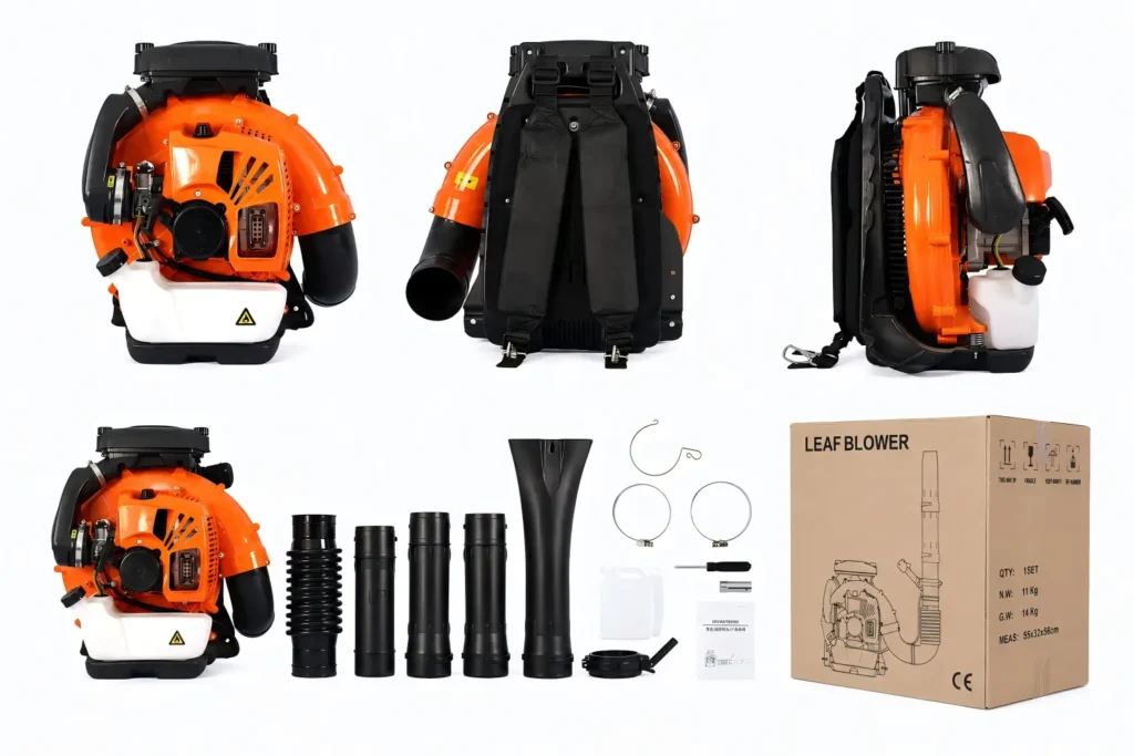 FEVIDA EB8650 backpack leaf blower accessories kit with blower pipes, tools and packing box