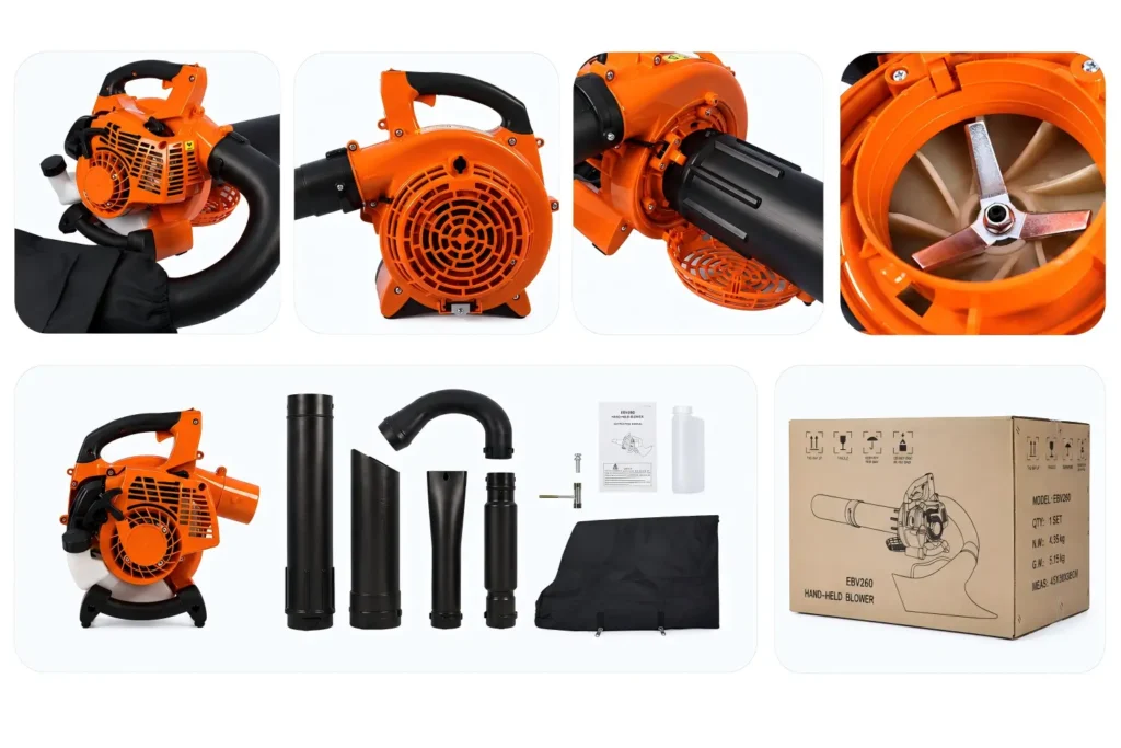 FEVIDA EBV260 blower vacuum accessories kit with pipes, collection bag, tools and packing box