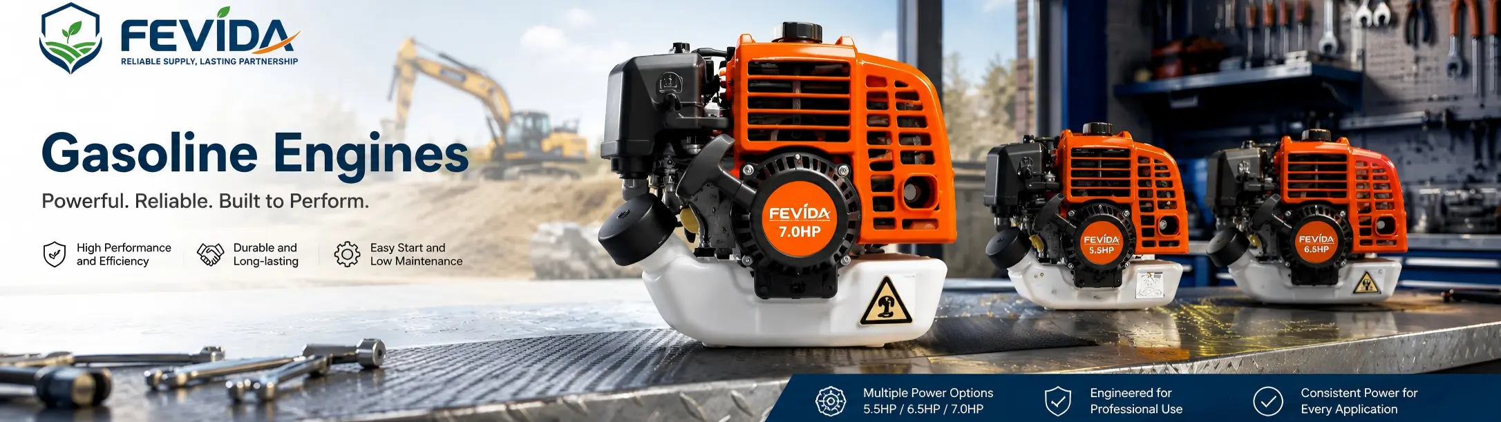 FEVIDA gasoline engines for sprayers, brush cutters, water pumps and garden machinery replacement