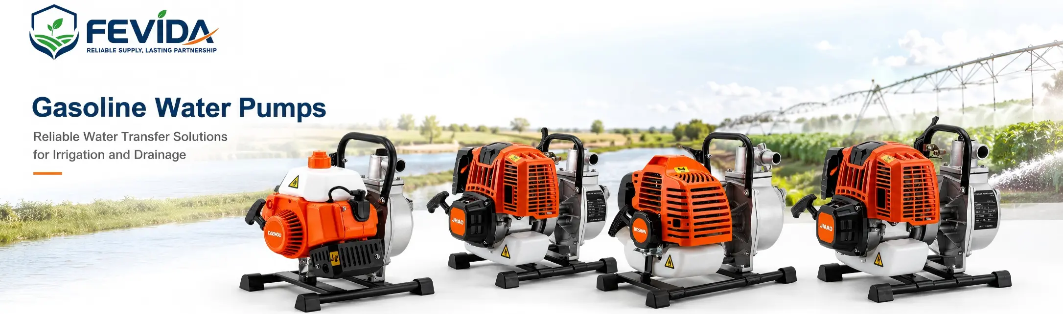 FEVIDA gasoline water pumps for farm irrigation, garden watering and field drainage