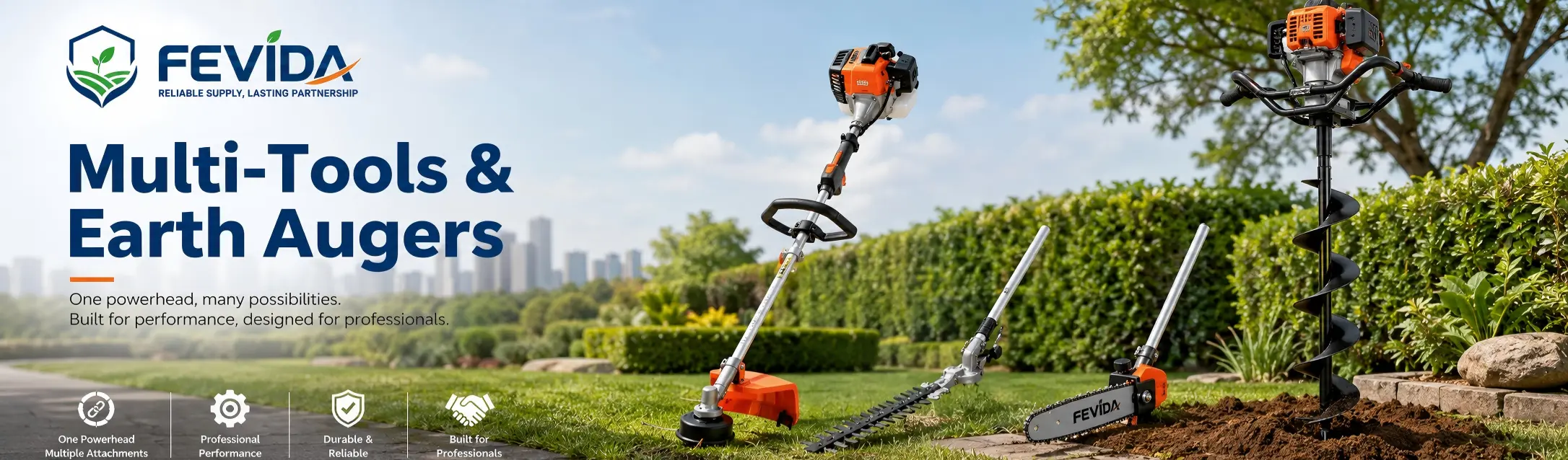 FEVIDA multi tools and earth augers for digging, trimming and garden maintenance applications
