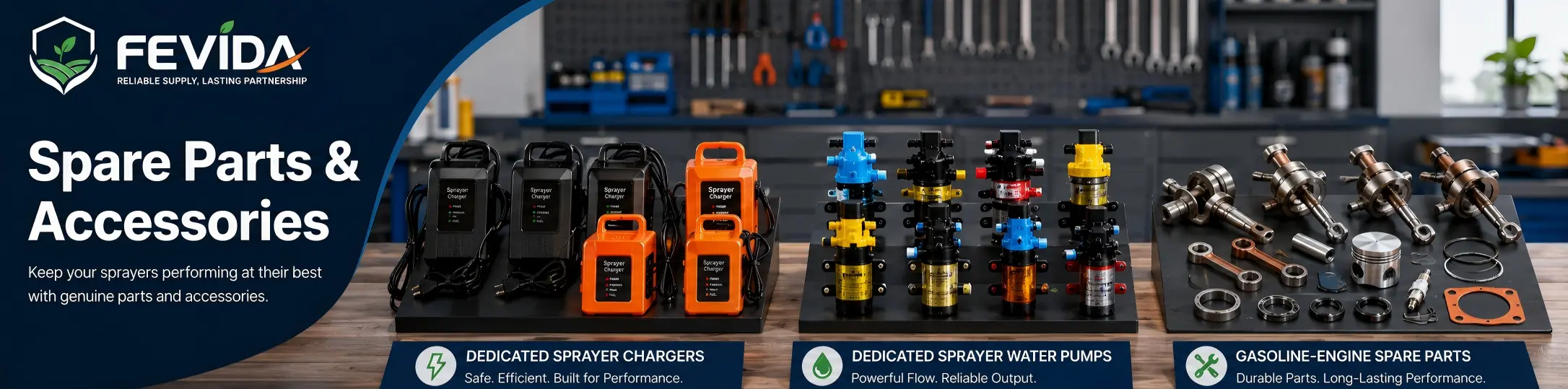 FEVIDA spare parts and accessories for agricultural sprayers, gasoline engines and garden machinery